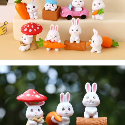 Mô hình figure set: Thỏ Con Ham Ăn Cà Rốt Bộ 8 Con - Ảnh 7