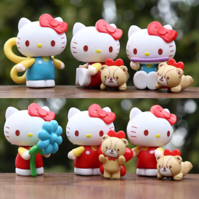 Mô hình figure set: Hello Kitty & Gấu Teddy Bộ 6 Con