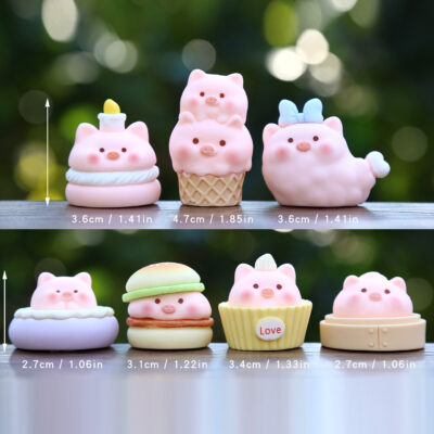 Mô hình figure set: MH001 Đàn Heo Ủn Ỉn Hóa Trang Món Ăn: Bánh Bao, Hamburger, Kem Cây