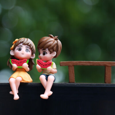 FIGS074 Mô hình figure set: Đôi Bạn Ăn Dưa Hấu Bộ 3 Món
